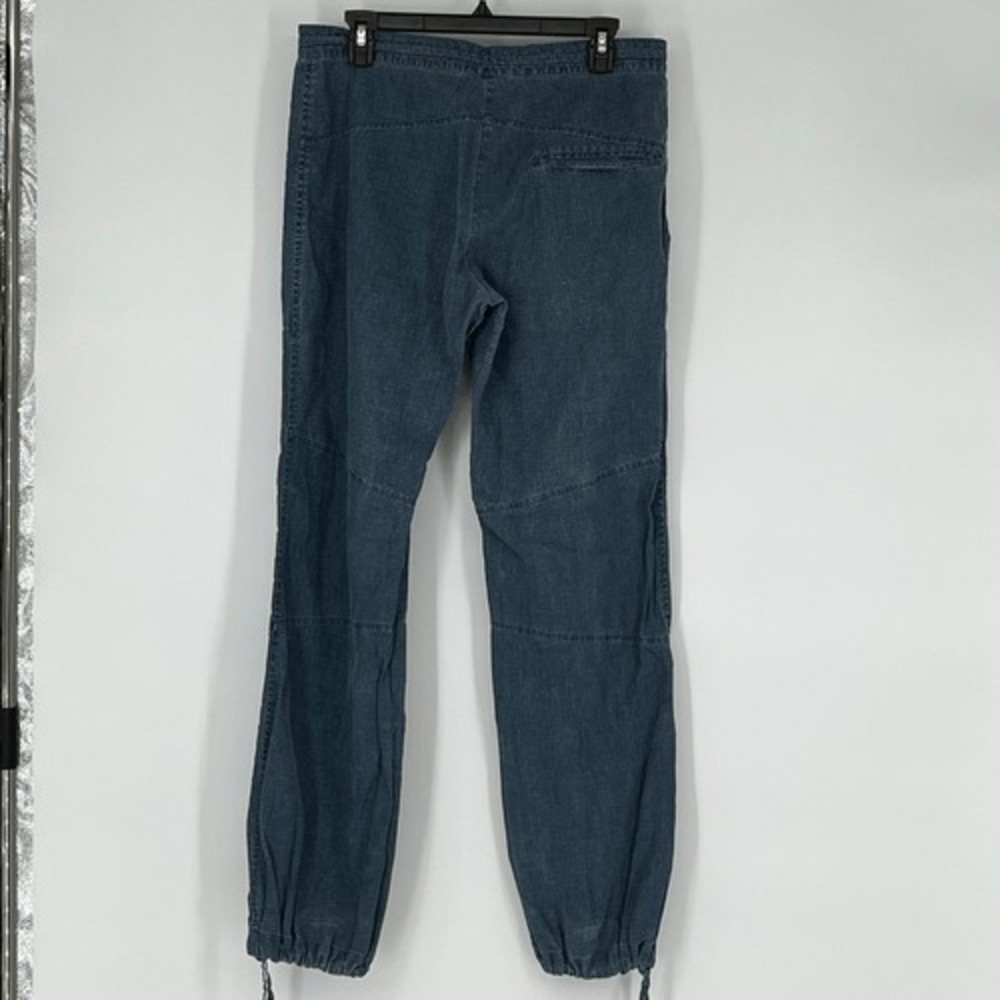 H&M L.O.G.G. Linen Jogger Pants Womens 10 Blue Drawstring Coastal Casual - Picture 12 of 14